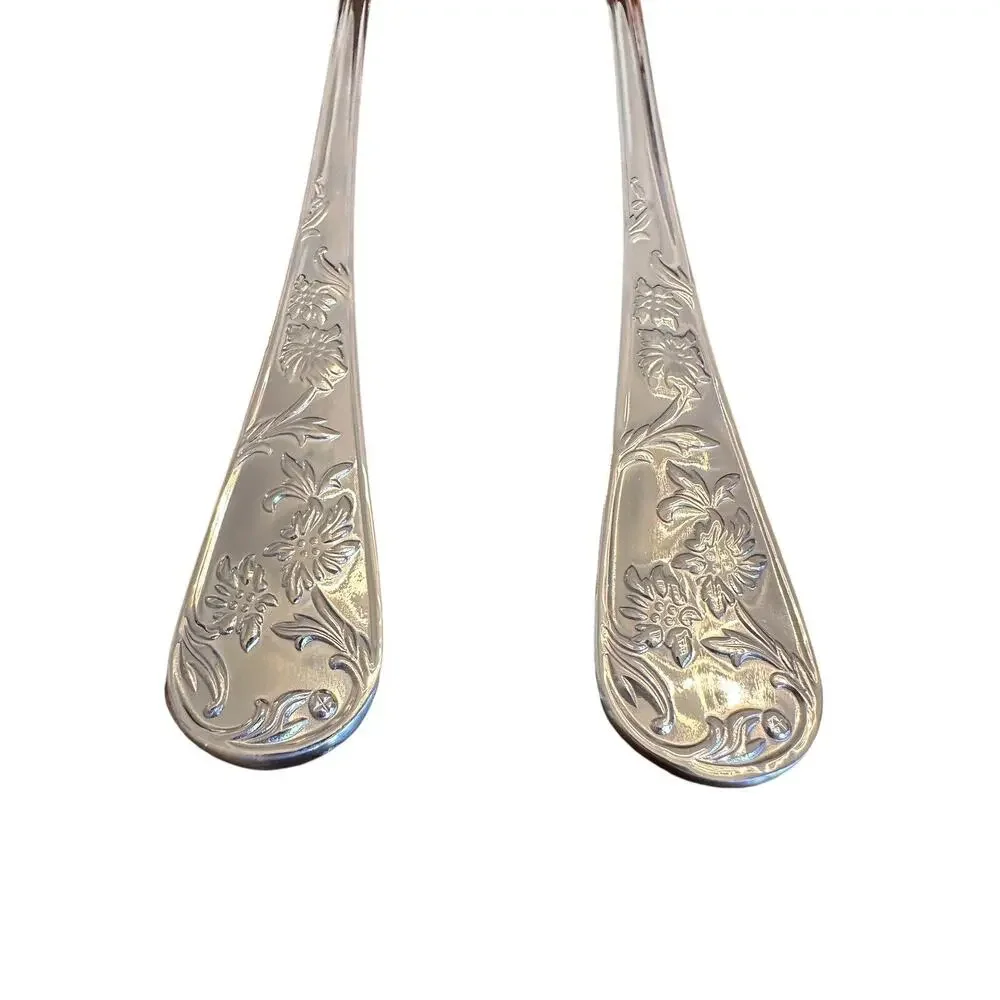 Reed & Barton QUEEN'S GARDEN Stainless 2 Pc Oversized Salad Serving Set (AA)